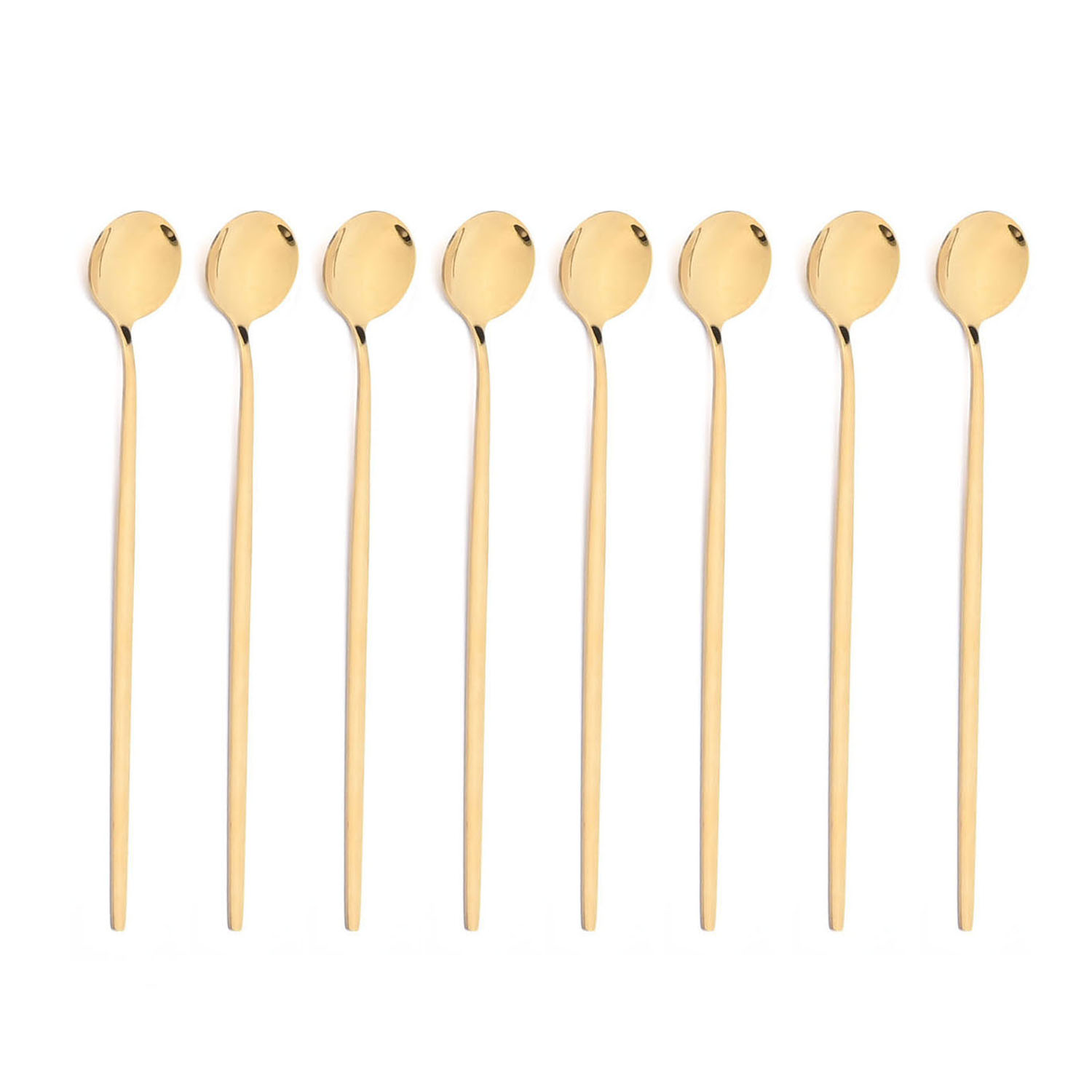Gold Cutlery Flatware - 8Pcs Long Handle Ice Spoon Coffee