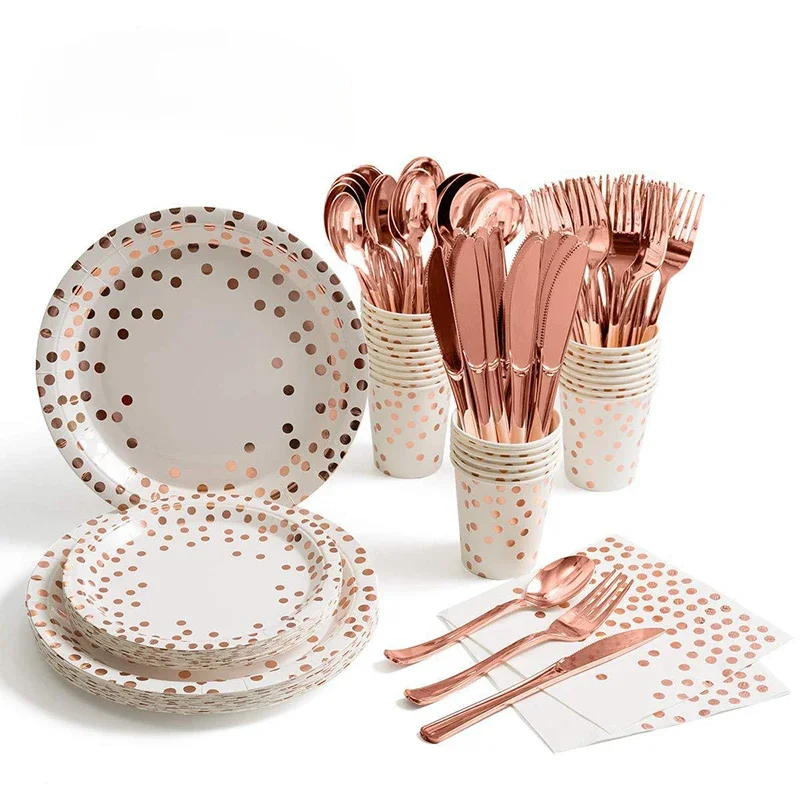 Rose Gold Disposable Tableclot - Gold Cutlery Flatware recension och pris