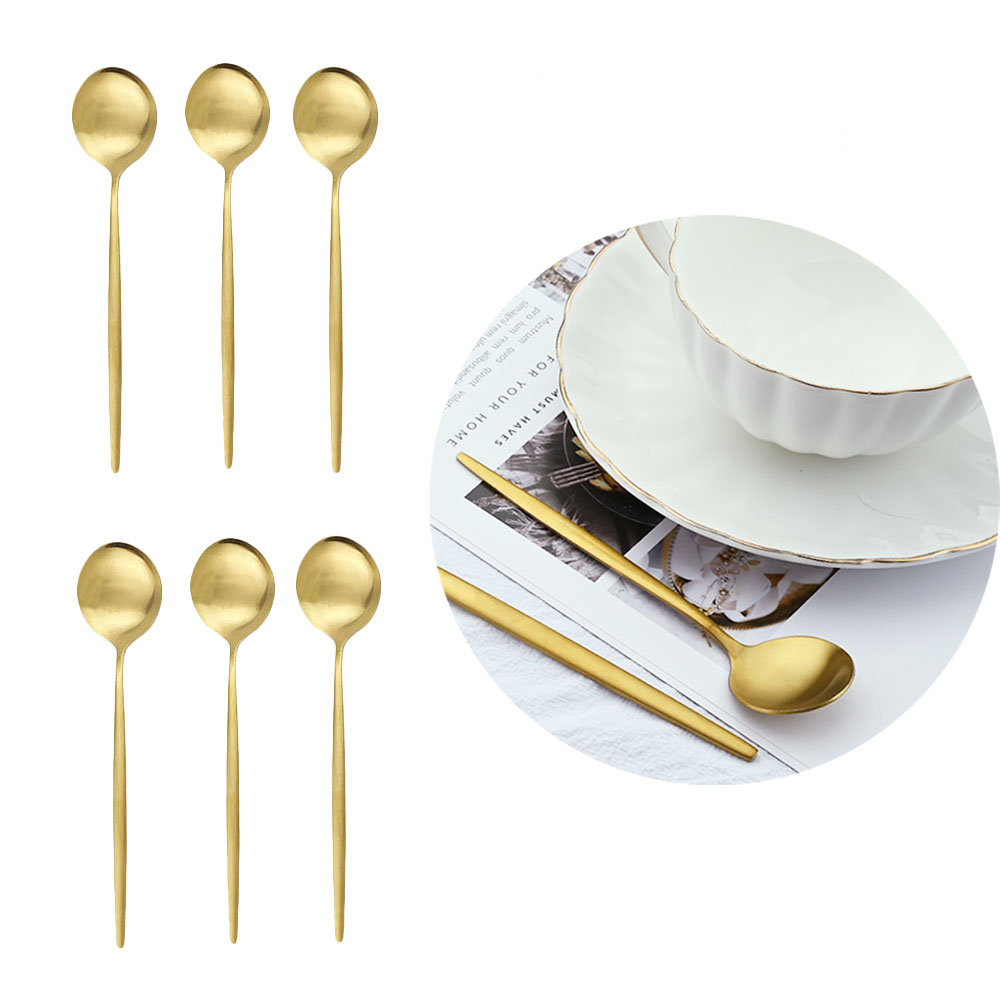 6Pcs Matte Stainless Steel Tea - Gold Cutlery Flatware recension och pris