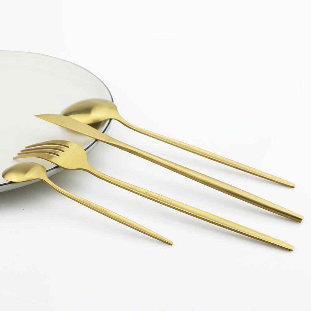 6Pcs Matte Stainless Steel Tea - Gold Cutlery Flatware recension och pris
